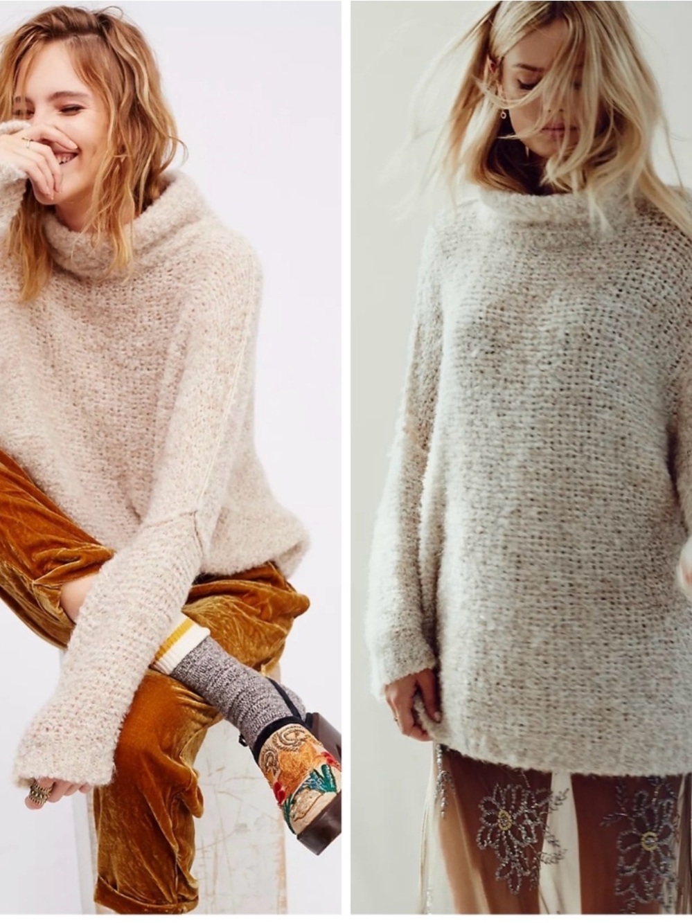 Free People Alpaca 🦙 Cream Oversized Turtleneck Pullover *never worn* like new